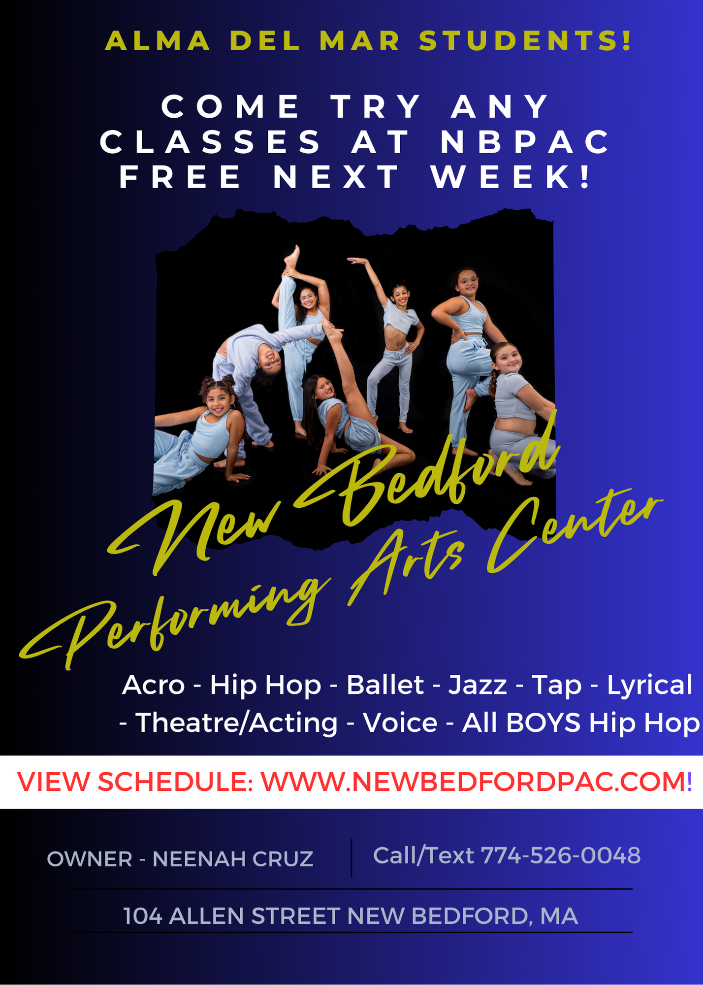 Come try any dance classes FREE at New Bedford Performing Arts Center!